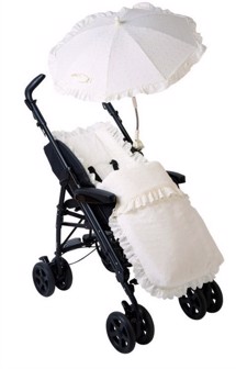 Parasol på klapvogn, Broderie Anglaise - Clair de Lune